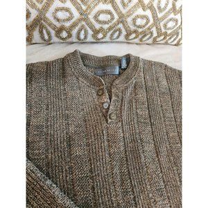Oscar De La Renta Mens 3 Button Henley Knit‎ Sweater Beige Size XL